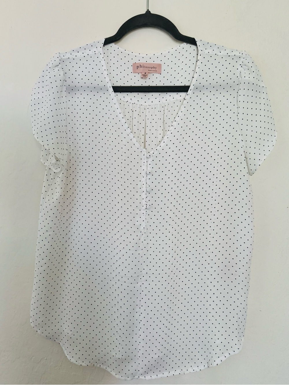 Philosophy White Blouse with Black Polka Dots